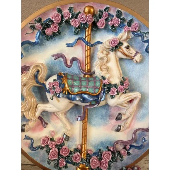 San Francisco Music Box Co Horse Carousel Plate Music Box w/Stand NEW Rare/HTF - Picture 8 of 17